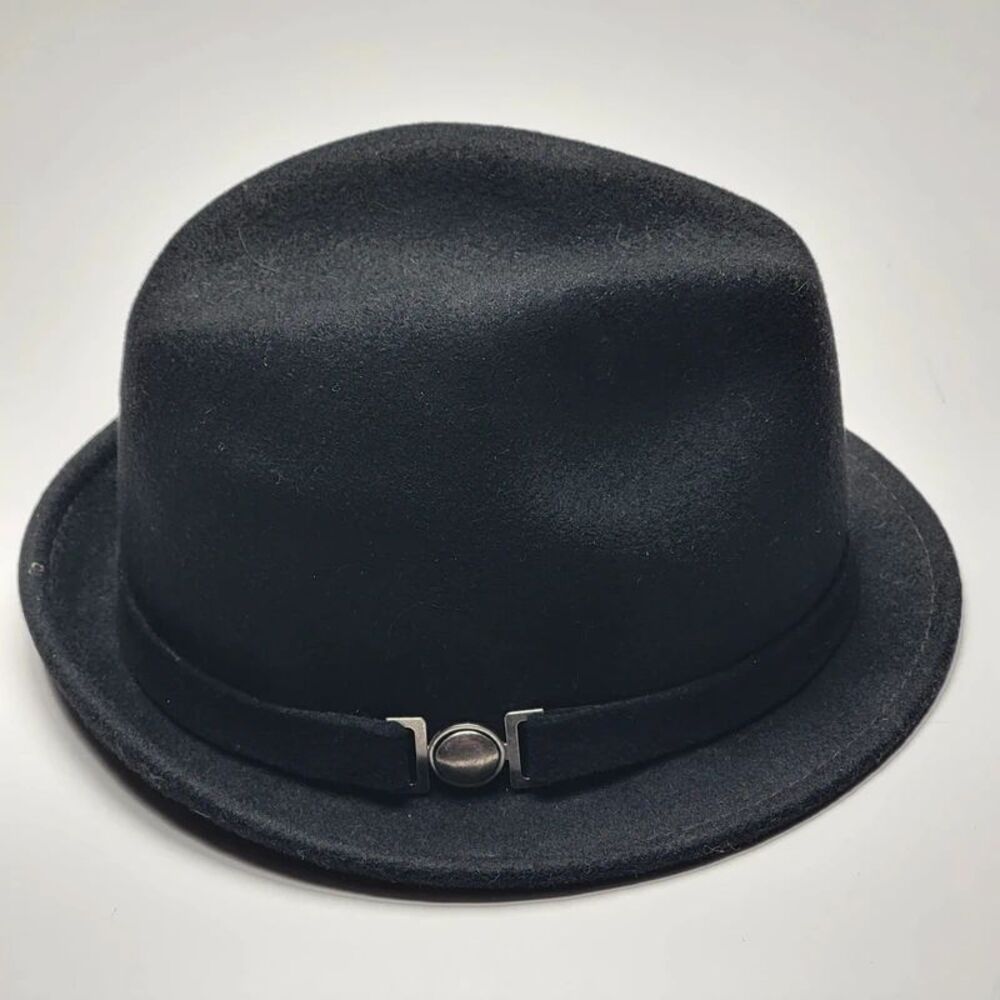 Vintage Trixie Black Wool Fedora Hat Stingy Brim Player Size Small Retro Classic
